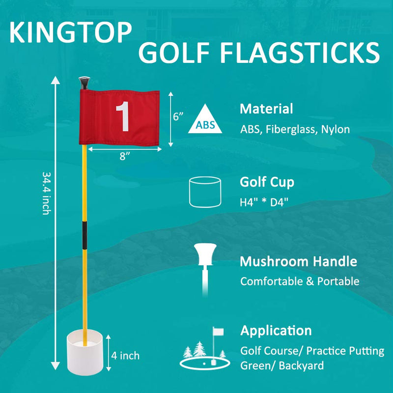 KINGTOP Golf Flagsticks Mini, Putting Green Flag for Yard, All 3 Feet, Golf Pin Flags Hole Cup Set, Fiberglass Portable 2-Section Design, Gifts Idea 1 Pack- Red Flag #1 - BeesActive Australia