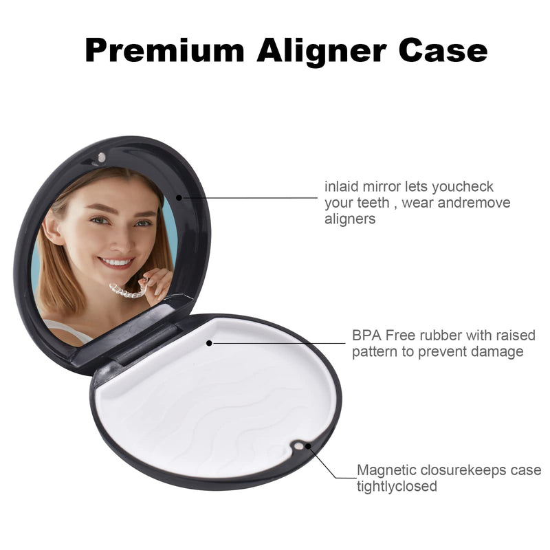Denture & Teeth Mouth Tray Retainer Box Sets Partial Denture Box with 2Pcs Aligner Removal Tool and 9Pcs Invisible Chewer (Black) Black - BeesActive Australia