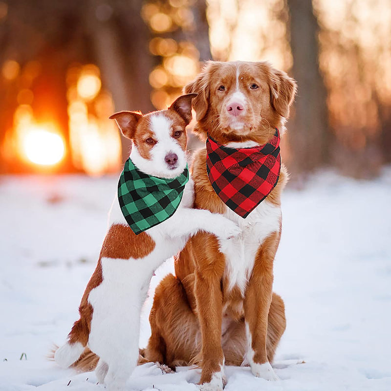 Kytely Buffalo Plaid Dog Bandanas, Triangle Reversible Pet Scarf for Boy and Girl Triangle Bibs for Small Medium Large Dog Cat Red+Green - BeesActive Australia