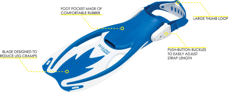 [AUSTRALIA] - Cressi Kids Snorkeling Gear for Children aged from 3 to 8 years old - Rocks: designed in Italy S/M | US Youth 1/3 | EU 32/34 Fins: Blue/White 