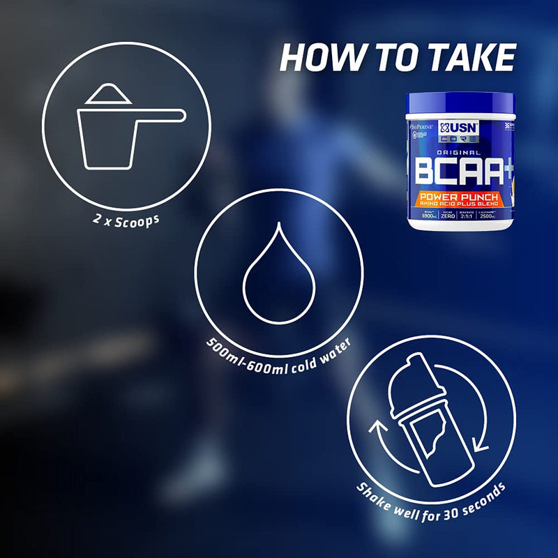 USN BCAA Power Punch Energy, Eaa's with Caffeine, Intra Workout Mango Orange, 36 Servings 400 g - BeesActive Australia