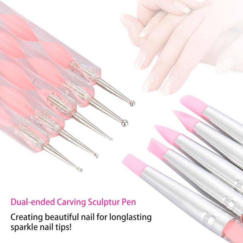 Nail Art Dotting Pen,5pcs Dual-ended Carving Sculptur Pen Set Silicone Head Dotting Pen Manicure Nail Art Tool(Pink) Pink - BeesActive Australia