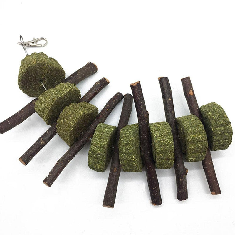 PeSandy Bunny Chew Toys for Teeth, Organic Apple Wood Molar Sticks with Timothy Hay Circles for Bunny Chinchilla Guinea Pig Hamsters Holland Lop Prairie Dogs Squirrels, Improves Dental Health 2 PCS Apple Stick String - BeesActive Australia