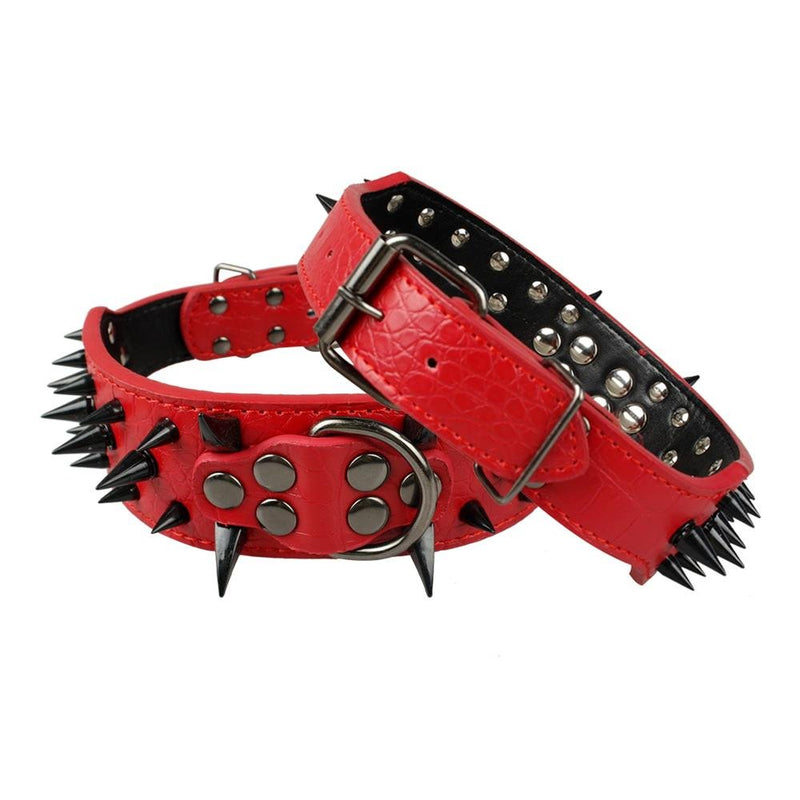 Benala Pet Dog Collar Adjustable Harness Spiked Studded Faux Leather Punk Rivet Dog Collar Pu Sharp Spikes Dog Supplies,Red,XS - BeesActive Australia