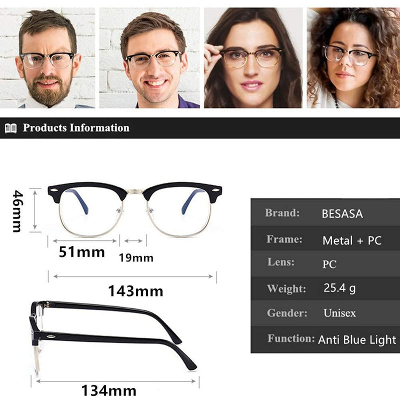 LNTICB� Blue Light Blocking Glasses Computer Reading Glasses Retro Eyeglasses Frame Anti UV Transparent Lens Anti Eye Fatigue Lightweight Fashion Professional Unisex for Smartphone Screens Computer TV Silver Black - BeesActive Australia