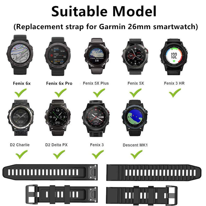 Fit for Garmin Fenix 6X Watch Band, Fenix 5X Plus Bands for Women Men, 26mm Quickfit Silicone Replacement Bands Straps Wristbands Fit for Garmin Fenix 5X/6X /Fenix 3HR/Descent MK1 Coral Red - BeesActive Australia