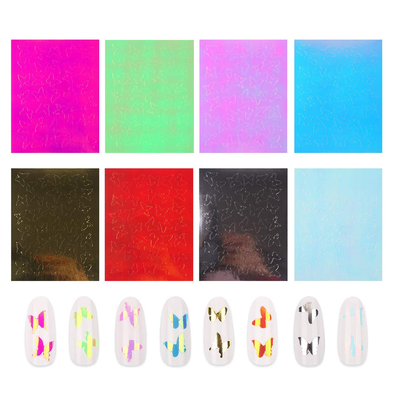 Butterfly Nail Sticker, FITDON 16pcs Holographic Butterfly Nail Art Decals 3D Vinyls Nail Stencil for Nails Manicure Tape Adhesive Foils DIY Decoration - BeesActive Australia