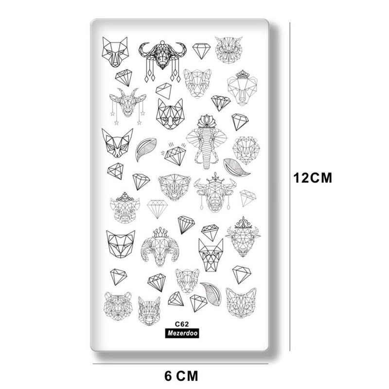 8Pcs Elephant Diamond Nail Stamping Plates Cartoon Animals Geometric Symbol Texture Lace Floral Nail Stamp Plate Ethnic Template Rectangle Nail Art Image Plate - BeesActive Australia