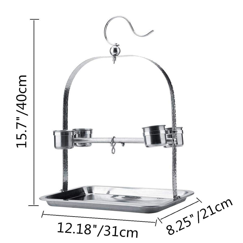Bird Tabletop Perch Stand Stainless Steel Play Gym Playstand with Cups and Tray for Budgie Parakeet Cockatiel Conure Design A - BeesActive Australia
