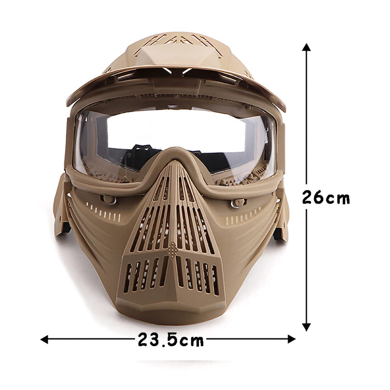 Senmortar Airsoft Mask Full Face Tactical Masks Protection Gear for Halloween CS Game Costume Accessories Motocross Cosplay Tan & Clear - BeesActive Australia