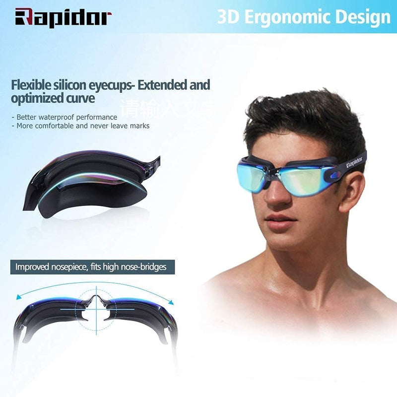 Rapidor Swimming Goggles, Men Women Teens, Mirrored and Smoked Lens, Black - BeesActive Australia
