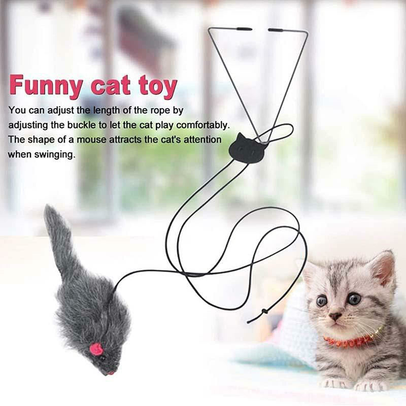 Cat Toy Rope Mouse Play Supplies, Hanging Retractable Cat Catching Mouse Toy, Funny Door Hanging Bouncing Mouse Retractable Plush Mice Cat Interactive Toy Black - BeesActive Australia