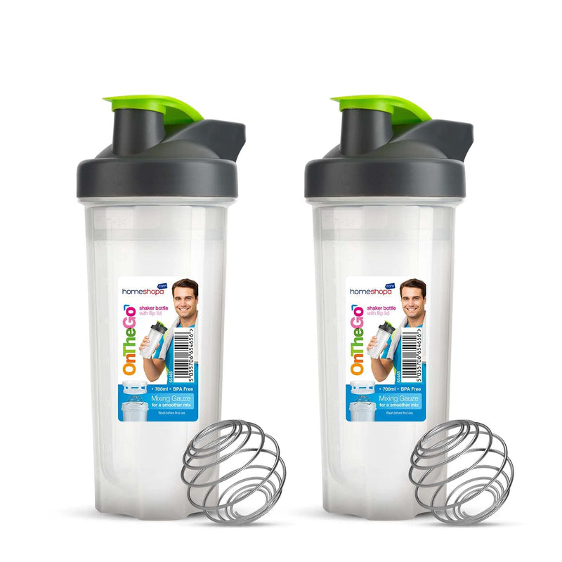 Homeshopa Shaker Bottle, 700ml Protein Shaker Bottle with Mixer Ball for Supplement Shakes, Leak-Proof Screw-On Lid & Secure Drinking Flip Cap, BPA Free Large Sport Gym Blender Bottle-Pack of 2 - BeesActive Australia