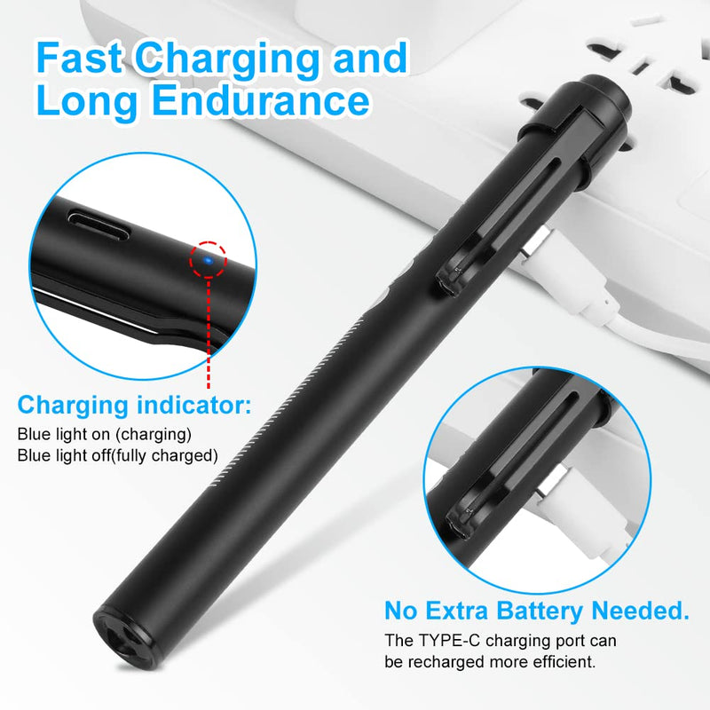 Flintronic Diagnostic Medical Penlight, Rechargeable LED Pen Torch with Pupil Gauge and Clip, First Aid Pupil Gauge Doctors Nurses Medical Pen Light Medical Equipment (With Type-C Charging Cable) 1PC Black - BeesActive Australia