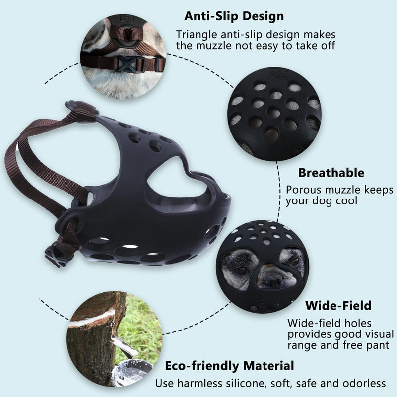 BARKLESS Dog Muzzle for Short Snout Dogs, Soft Silicone Muzzle for Biting, Chewing, Licking for French Bulldog Shih Tzu, Ideal for Flat-Faced Aggressive Dogs Grooming Walking, Allows Drinking L Black - BeesActive Australia