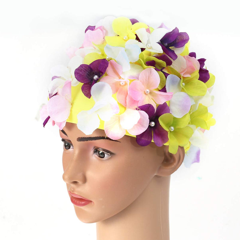 FAVOMOTO Swim Cap Flower for Women Floral Caps Swim Turban Waterproof Swim Cap for Long Hair Petal Stylish Swimming Hat Bathing Caps Ear Hair Protection Easy to Put On and Off Size - BeesActive Australia