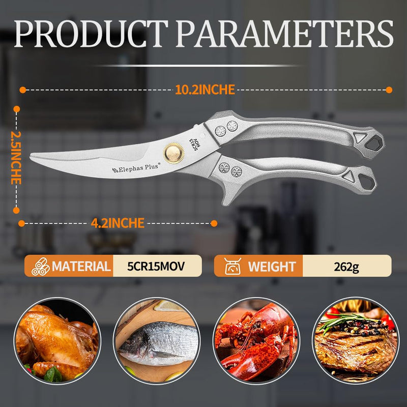 Heavy Duty Kitchen Scissors,Heavy Duty Kitchen Shears,Poultry Shears Heavy Duty Professional,Heavy Duty Chicken Shears,Spatchcock Chicken Whole(Silvery) Silvery - BeesActive Australia