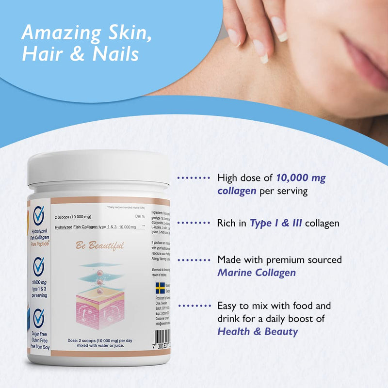Swedish Nutra Powder Marine Collagen - Pack of 300g, 30 Day Supply | Minimize Fine Lines, Wrinkles & Improve Skin Elasticity | High Absorption Rate - BeesActive Australia