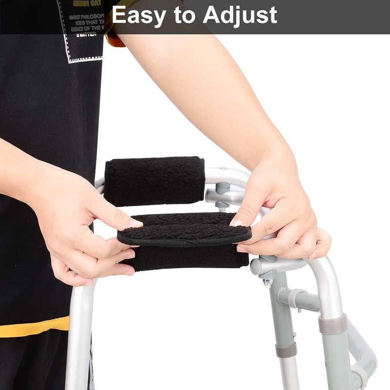 supregear Sheepskin Walker Hand Grips (2 Pack), Hand Pads Accessories for Walker Rollator Crutch Wheelchair Grips, Soft Comfortable Sheepskin Wool Covers, Non-Slip Durable Breathable Walker Accessory Black - BeesActive Australia