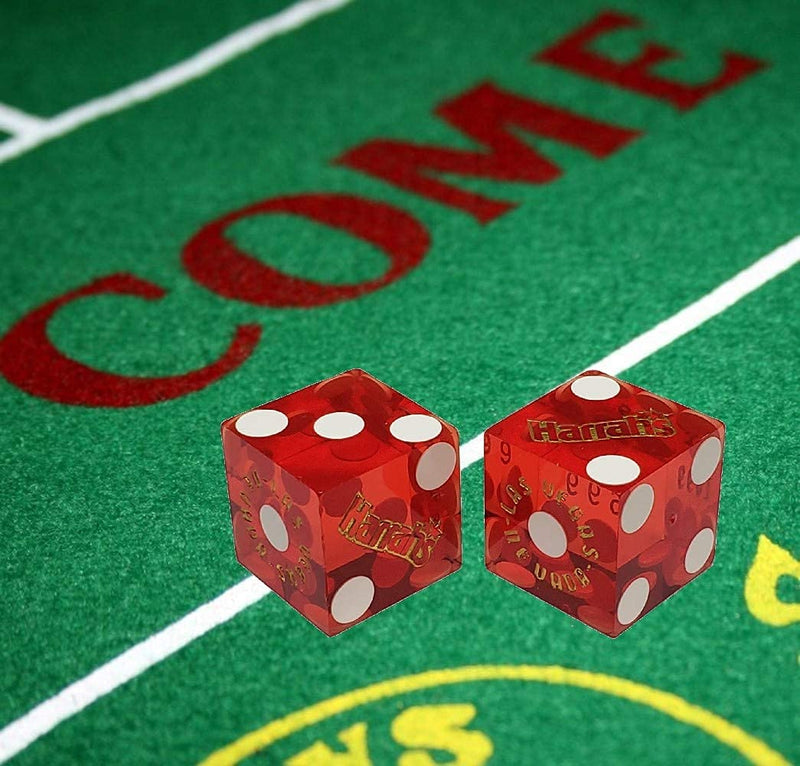 Harrah's Las Vegas Casino Table-Played 19mm Matching Serial Numbers Craps Dice Red Polished with Pouch (Set of 2 Dice (Dice Pair)) Set of 2 Dice (Dice Pair) - BeesActive Australia