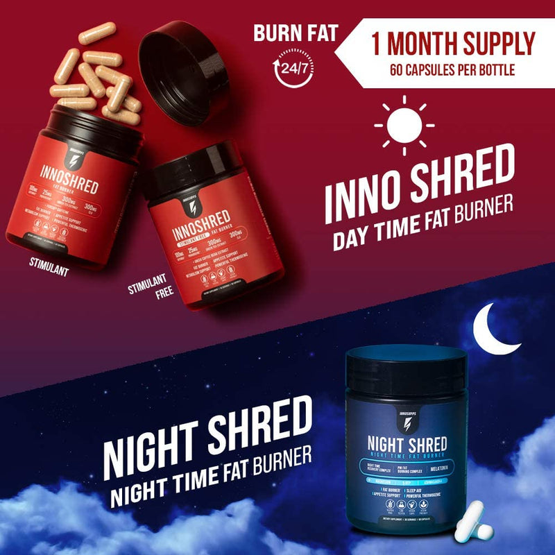 Inno Shred - Day Time Fat Burner | 100mg Capsimax, Grains of Paradise, Organic Caffeine, Green Tea Extract, Appetite Suppressant, Weight Loss Support (60 Veggie Capsules) | (with Stimulant) - BeesActive Australia