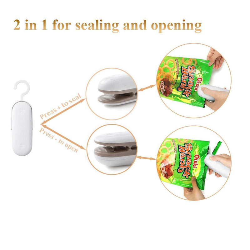 [AUSTRALIA] - Emoly Mini Bag Sealer, Handheld Heat Vacuum Sealers, 2 in 1 Heat Sealer, Portable Bag Resealer Sealer for Plastic Bags Food Storage Snack Fresh Bag Sealer (Battery Not Included) - Brown 