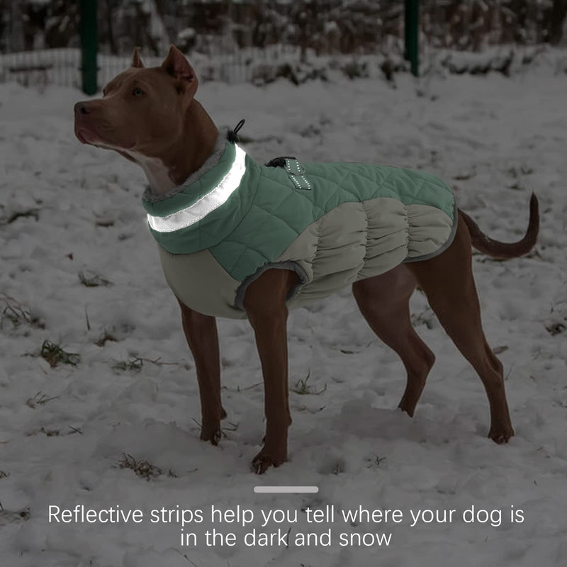 FUAMEY Dog Winter Jacket,Dog Cold Weather Coats Paded Dog Vest Warm Zip Up Dog Windproof Apparel Pet Fleece Lined Outfit for Small Medium Large Dogs with Harness Cozy Dog Clothes with Fur Collar Small(chest:17in) green - BeesActive Australia