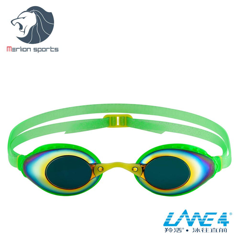 [AUSTRALIA] - LANE4 Racing Swim Goggle A935 - Hive-Structured Gaskets Mirror Lenses Anti-Fog UV Protection Comfortable No Leak Easy Adjusting for Adults Women Ladies IE-93510 GREEN/YELLOW 