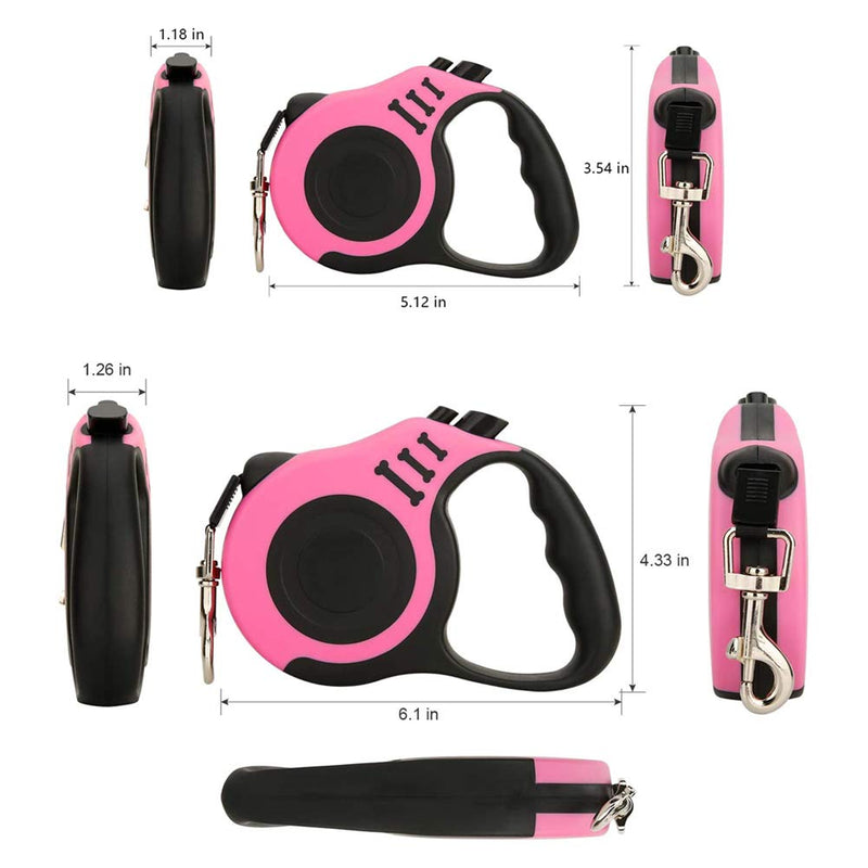 Retractable Dog Leash with Non-Slip Handle, Walking Leash for Small/Medium/Large Dog or Cat, Tangle Free Strong Nylon Tape, One-Handed Brake, Pause, Lock Pink S - BeesActive Australia