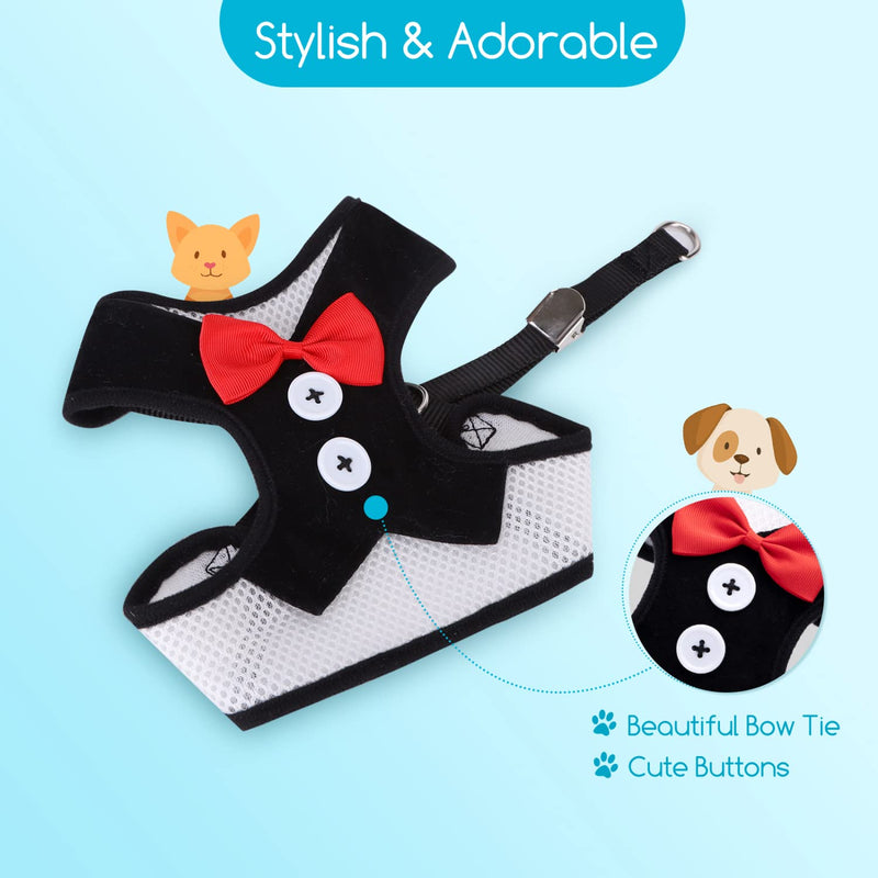 Small Dog Harness, Nobleza Cat Leash and Harness Set with Cute Bowtie & Adjustable Metal Clip, Breathable Air Mesh Walking Harness for Puppies, Kitties, Small Dogs, Cats M (Chest Girth: 14.9-18.1") - BeesActive Australia