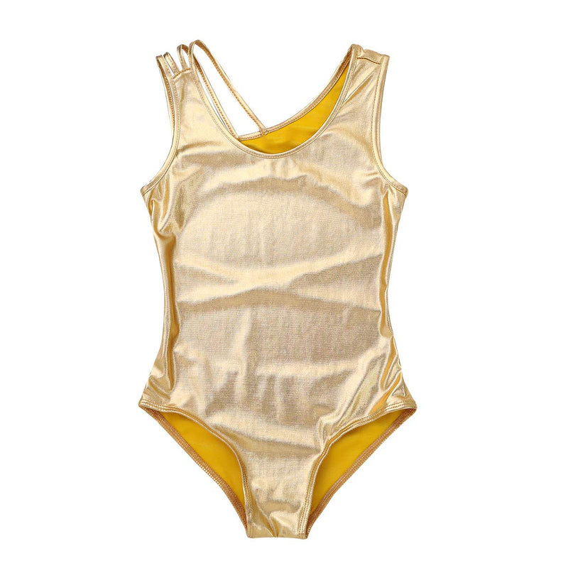 winying Kids Girls Sleeveless Keyhole Cutout Back Ballet Dance Bodysuit Gymnastics Gym Sports Workout Leotard Gold 12-14 - BeesActive Australia
