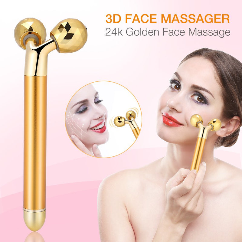 24k Golden Facial Face Massager,Electric 3D Roller and T Shape Arm Eye Nose Head Massager Instant Face Lift, Anti-Wrinkles, Skin Tightening, Face Firming - BeesActive Australia