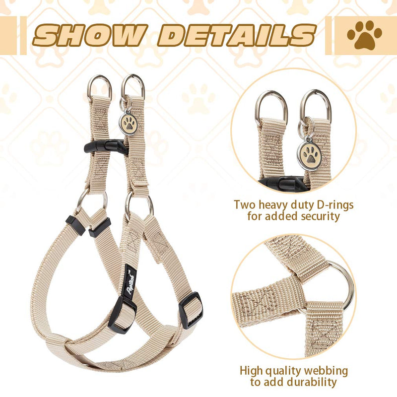 PUPTECK No Pull Dog Harness Soft Adjustable Basic Nylon Step in Puppy Vest Outdoor Walking with ID Tag Small Cream - BeesActive Australia