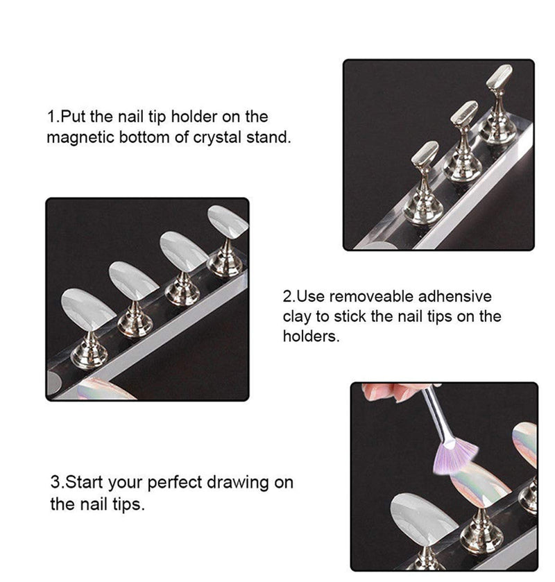 DNHCLL 1 Set Acrylic Nail Display Stand Magnetic Nail Tips Practice Holder Stand Fingernail DIY Display Stands for Home and Salon False Nail Tip Manicure Tool (Silver) - BeesActive Australia