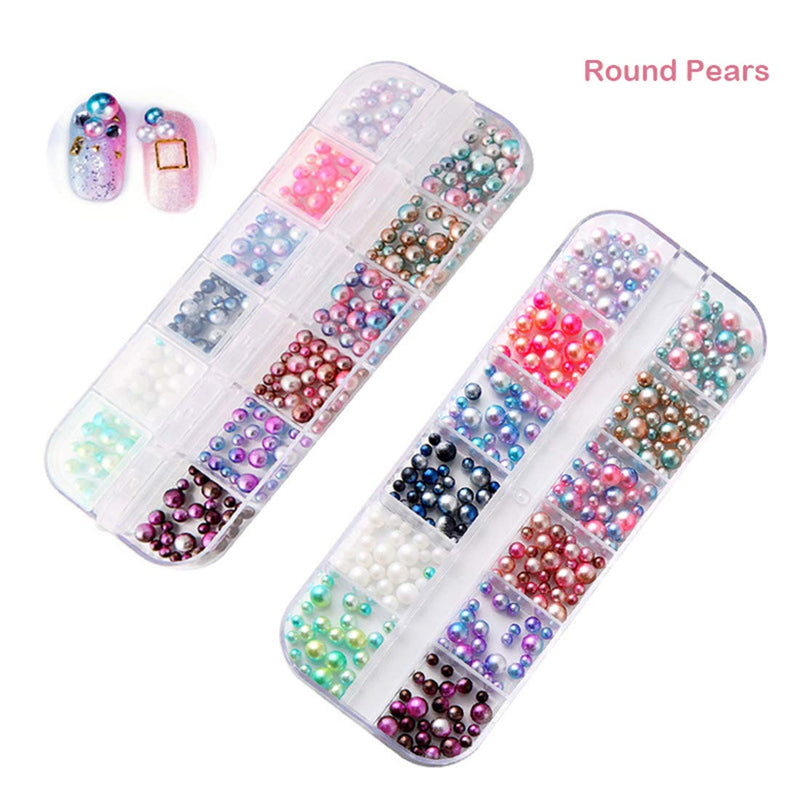 4 Boxes Nail Jewelry Pearls Nail Rhinestones Flat Back AB Diamonds Round Beads Mix Glass Charms Gems Stones For 3D Nails Art Decorations - BeesActive Australia