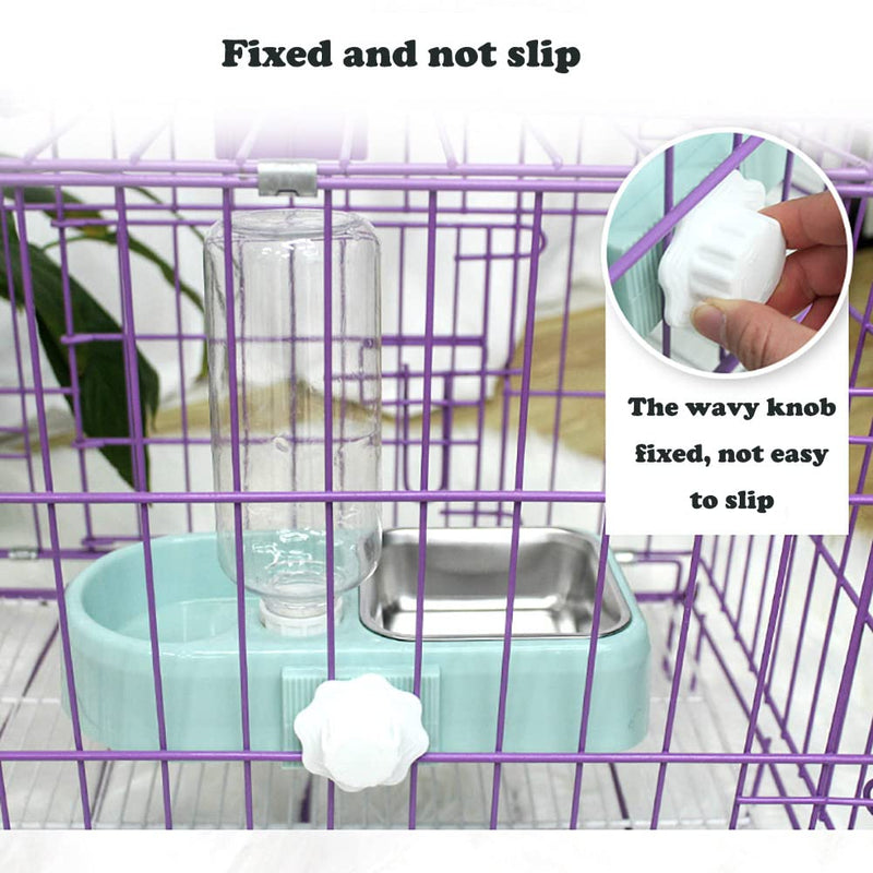 Crate Dog Cat Bowls, Dog Water and Food Bowl Set with Detachable Stainless Steel Bowl and Automatic Water Dispenser Bottle, Hanging Pet Cage Kennel Food Water Feeder Bowls for Puppy Cat Rabbite Birds White - BeesActive Australia