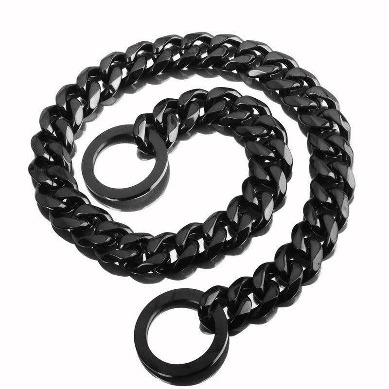 Aiyidi Black Dog Chain Collars Strong Stainless Steel Metal Slip Collar 11mm/15mm/19mm Wide Chew Proof Training Walking Collar for Large, Medium Small Dogs Chain Width: 15MM 16inches(for dog's neck 12.1''-14'') - BeesActive Australia