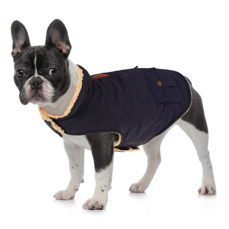 Queenmore Cold Weather Dog Coat, Winter Quilting Dog Jacket Ultra Warm Thick Plush Lining with Storage Pockets Small Dark Navy - BeesActive Australia