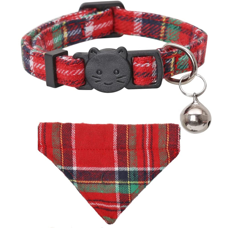 Lamphyface Christmas Cat Collar Breakaway with Cute Removable Bow Tie Flower Bandana and Bell for Kitty Adjustable Safety Plaid - BeesActive Australia