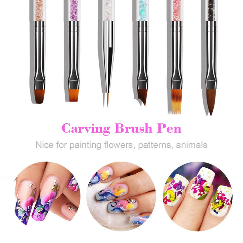 Nail Brush Set,Anself 9PCS/Set Dual-end Acrylic Handle Rhinestone Crystal Nail Art Design Painting Pen Dotting Pen Set with 3 Nail Dust Brushes Salon Decoration Manicure Tools Kit - BeesActive Australia