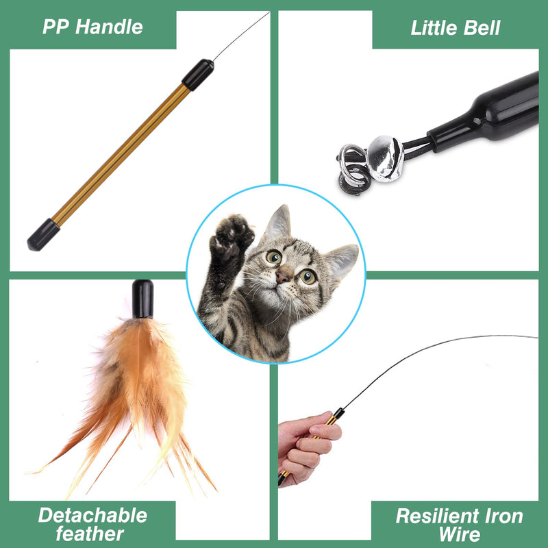 Pawaboo Feather Teaser Cat Toy, Interactive Feather Wand Cat Toy Flying Feather Cat Catcher with Extra Long 34.5" Wand and Small Bell, Fun Exerciser Playing Toy for Kitten or cat Brown - BeesActive Australia
