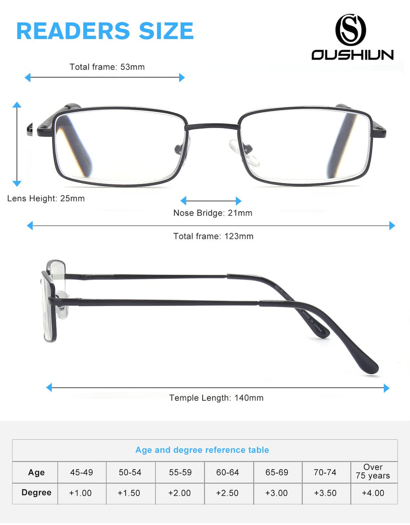 OuShiun 3-Pack Mens Reading Glasses Blue Light Blocking, Stylish Metal Frame Computer Readers for Men Anti Glare UV Fiter Eyeglasses Black 1.0 x - BeesActive Australia