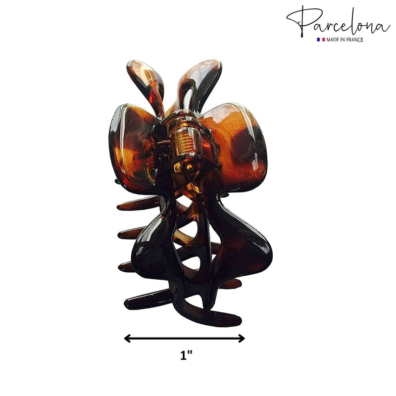 Parcelona French Classic Shaded Tortoise Shell Brown 3" Covered Spring Celluloid Made in France Jaw Claw Hair Clip Clutcher Clamp for Women and Girls - BeesActive Australia