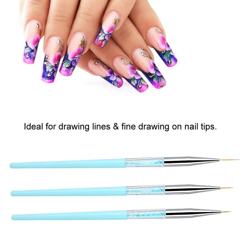 Nail Art Pen,3pcs Nail Art Dotting Liner Brush UV Gel Painting Pen Drawing Tool Set Rhinestone Handle(Blue) Blue - BeesActive Australia