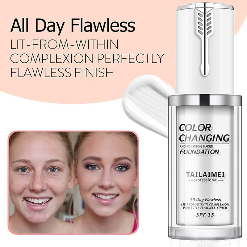 2 Pack TLM Foundation Makeup, All-Day Flawless Color Changing Liquid Foundation for Women and Men, Base Nude Face Cream Foundation. Improves Dark Circles, Red Marks and Skin Blemishes -40ml, SPF 15 - BeesActive Australia