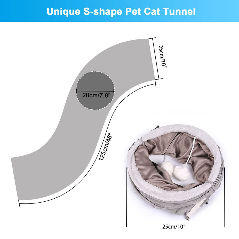Ownpets Cat Tunnel 48 inch Long S-Shape Collapsible Cat Play Tunnel with Interactive Feather Wand Large Pet Tunnel Tube Toy for Cat Kitten Kitty Puppy Rabbit - BeesActive Australia