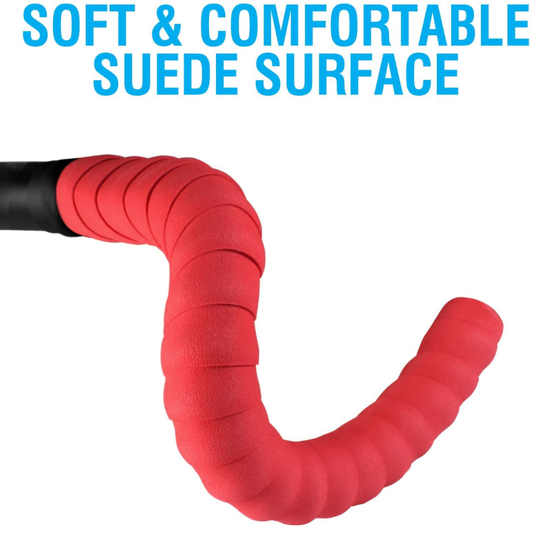 MARQUE Suede Bike Handlebar Tape - Road Cycling Bicycle Handle Bar Wrap for Drop Bars with End Plugs - 2PCS per Set Red - BeesActive Australia