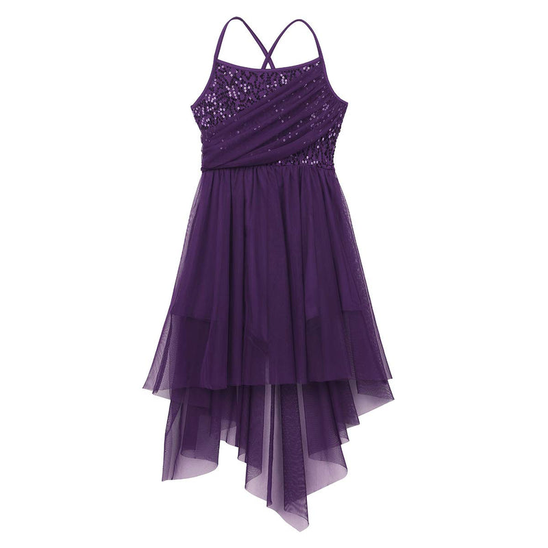 [AUSTRALIA] - iiniim Women Adult Sequins Lyrical Dance Dress Ballet Leotard Criss Cross Back Split Mesh Skirt Purple Small 