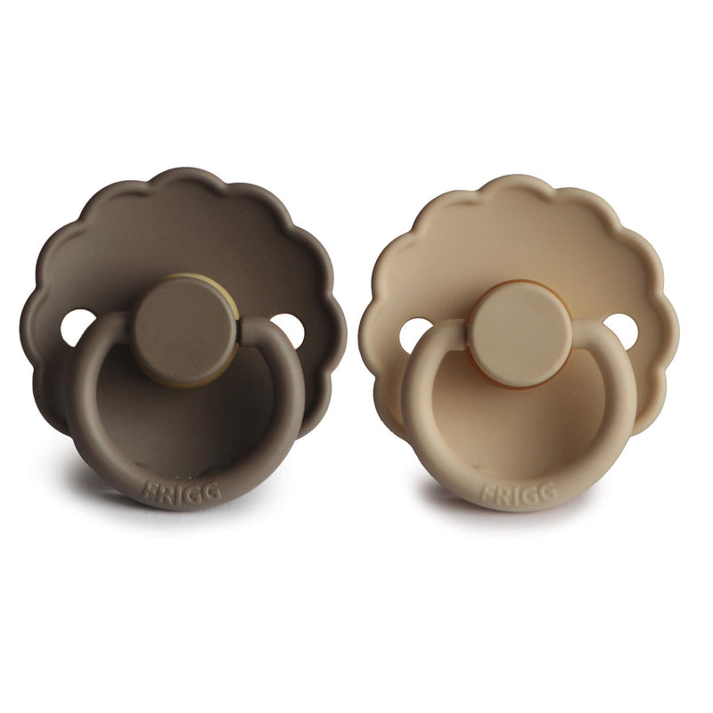 FRIGG Daisy Natural Rubber Baby Pacifier | Made in Denmark | BPA-Free (Croissant/Portobello, 6-18 Months) 2-Pack - BeesActive Australia