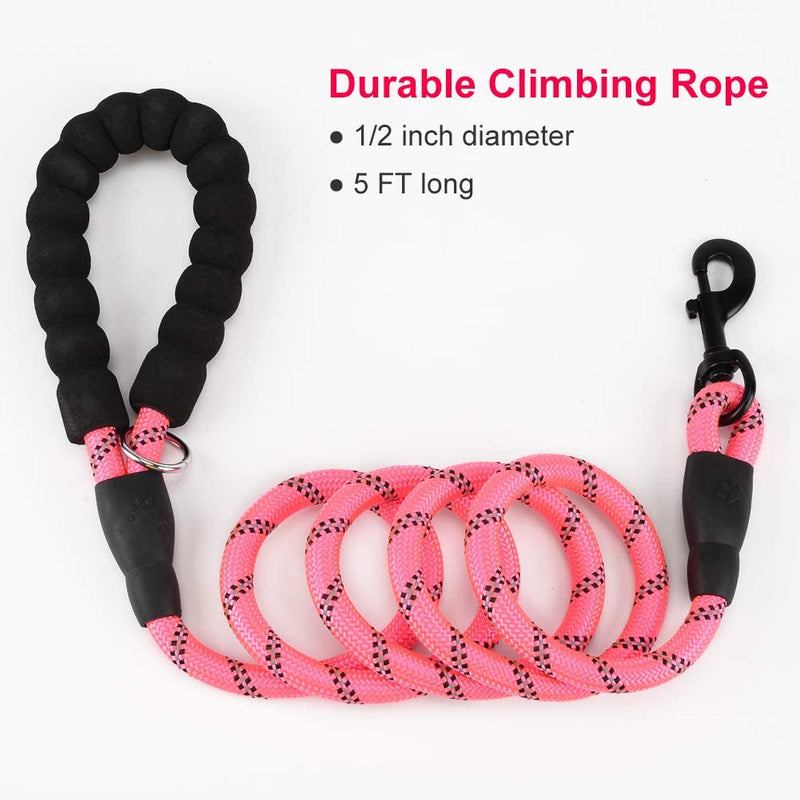 3 Pack Dog Leash 5/6 FT Strong Heavy Duty Rope Dog Leash with Comfortable Padded Handle Durable Reflective Threads for Medium Large Dogs 1/2'' x 5 FT (18~120 lbs.) 3 pack black pink blue - BeesActive Australia